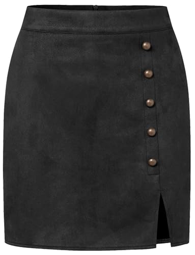 Damen Mini Röcke 50s Retro Vintage Bleistiftrock High Waist Röcke mit Schlitz L