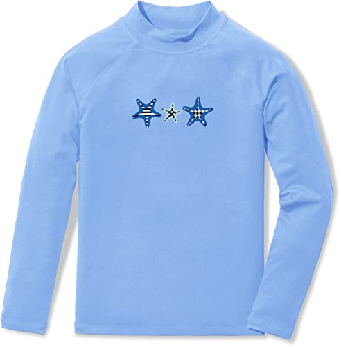 Tsla Girls Long Sleeve Rash Guard Shirt, Uv/Spf Water Beach Surf Swim Top, Upf 50+ Sunscreen Swimwear Shirts, Stars Pastel Blue, 14 #TOP5