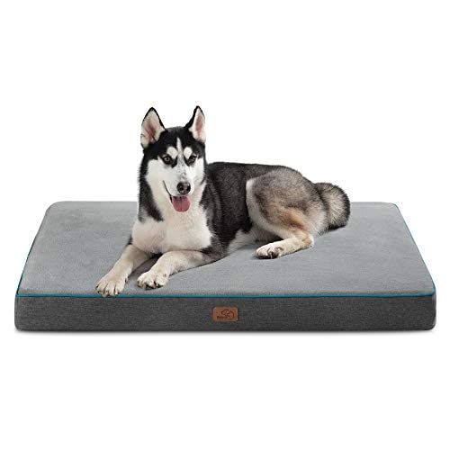 Bedsure Orthopedic Dog Bed for Large Dogs - Memory Foam Waterproof Dog Bed for Crate with Removable Washable Cover and Nonskid Bottom - Plush Flannel Fleece Top Pet Bed, Grey
