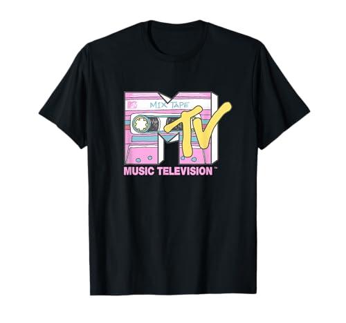 MTV Retro Neon Mix Tape Vintage Cassette Sketch Logo T-Shirt