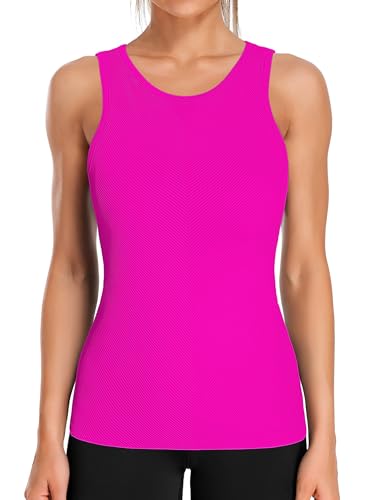 Image of ATTRACO Ribflex Workout Tank Tops for Women Seamless Full Length Gym Tops Athletic Yoga Top Built in Bra