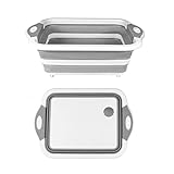Camping Collapsible Cutting Board Dish Basin BBQ Prep Tub Camp Sink Dish Washing Station Multifunctional Storage Basket(Grey white)