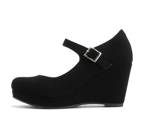 Soda Merry ~ Womens Mary Jane Strap Comfortable Platform Wedge Pump Heel Shoes (Wide Fit Available)