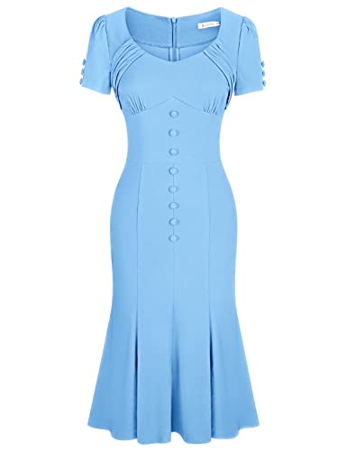 MUXXN Women's 1950s Retro Dress Vintage Short Sleeve Button Down Mermaid Bodycon Midi Casual Work Cocktail Dresses3