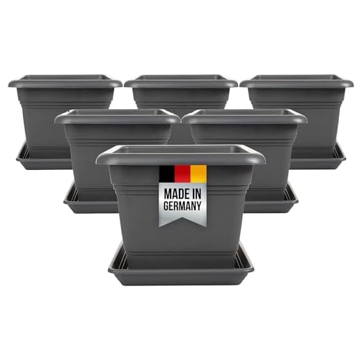 Lot de 6 grands pots de fleurs d'extérieur - 40 x 40 cm - 46 l - Avec soucoupe - En plastique - Fabriqué en Allemagne - Anthracite