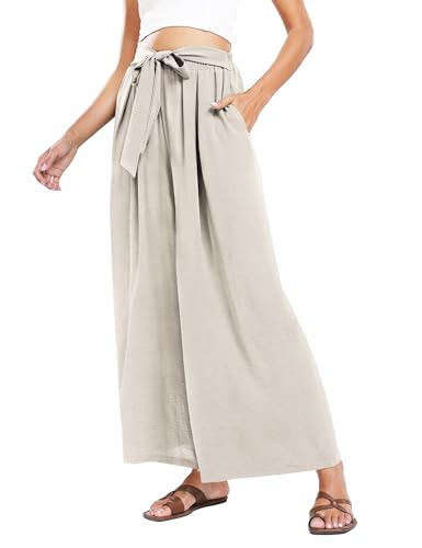 Summe Wide Leg Dress Pants for Women High Waisted Palazzo Casual Work Pants Beach Trousers with Pocket