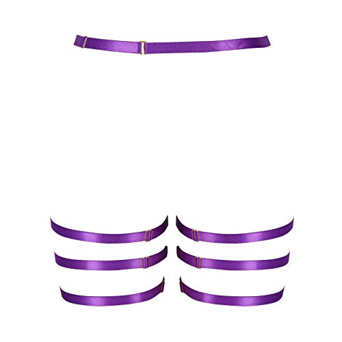 Women's Body Harness Garter Belt Lingerie Cage Leg Strap Punk Gothic Plus Size Stretchy Fabric Festival Rave (Dark Purple) #TOP2