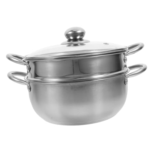 Cabilock 1 Pieza Olla Vaporera Inoxidable de Doble con Tapa para Cocción al Vapor y Sopa Compatible con Inducción y Gas