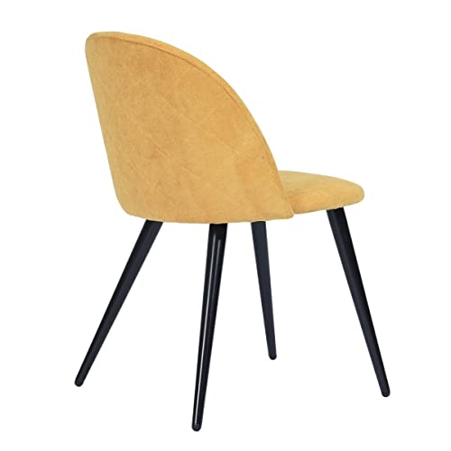 Image of Amazon Brand - Umi Romantic Vintage Side Dining Chair - Rustic Fabric Upholstered Seat with Black Powder-Coated Metal Legs for Elegant Home Dcor in Yellow