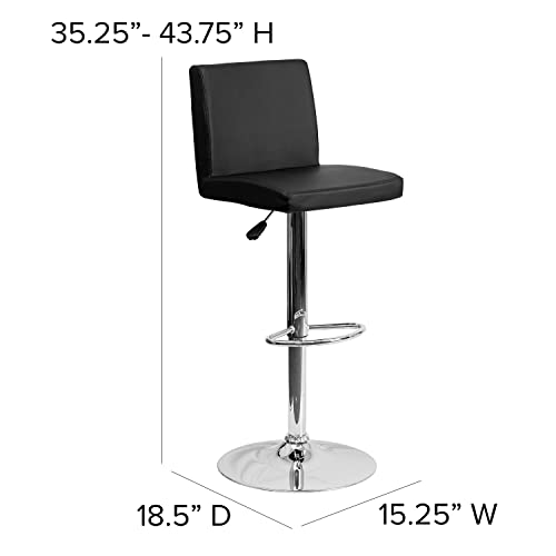Butaco regulable de vinilo Flash Furniture con respaldo panel, color negro | Altura ajustable, estilo contemporáneo, base cromada y tapizado en vinilo miniatura 3
