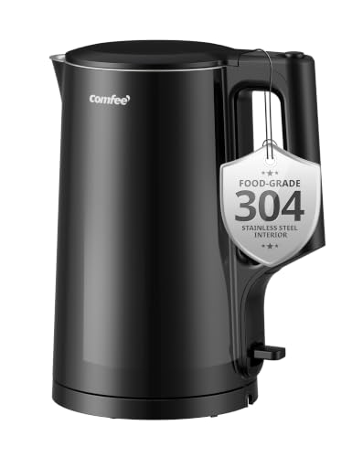 COMFEE' 1.7L Double Wall Stainless Steel Electric Kettle