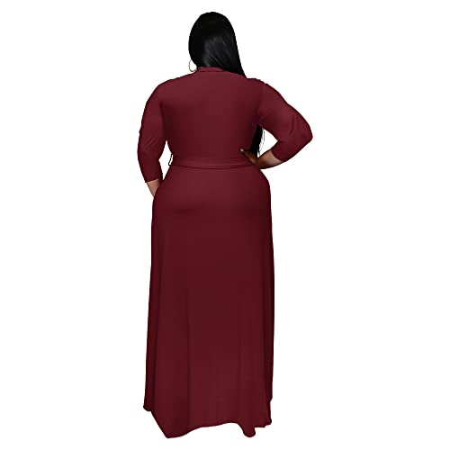 Image of Nmoder Plus Size Maxi Dress for Women - Summer Casual 3 /4 Sleeve Floral Flowy Long Dress with Belt XL- 6XL