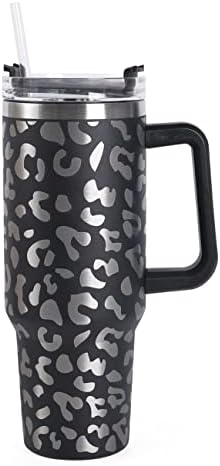 Vaso de 40 onzas con asa, termo de acero inoxidable con diseño de leopardo, taza de café, taza de café para exteriores, para automóvil, deportes,