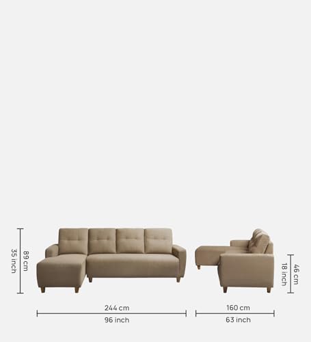 Image of Sleepyhead Yolo Designed by Duroflex - 3 Seater Sofa, LHS L Shape Sofa Set |Premium Fabric, Plush 3-Layer Cushioning |Modern Buttonless Tufted & Anti-Sag Comfort |3 Years Warranty - Coco Brown