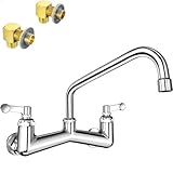 Wall Mount Sink Faucet for Kitchen: JZBRAIN 8 inch Center Commercial Faucet with 10 inch Swing Spout for Restaurant 3 Compartment Sinks - Heavy Duty Brass Construction Polished Chrome