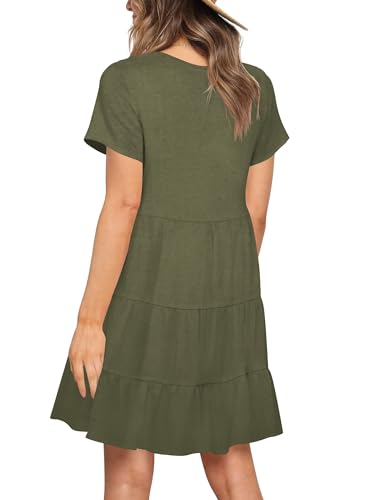 Image of Nova In Sky Women's Summer Dresses 2026 Short Sleeve V-Neck Casual Loose Swing Button Down Casual T Shirt Dresses