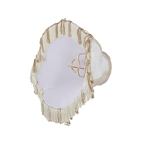 Image of Aspen Creative 55004 Handsewn Scallop Dome Transitional UNO Fringe Lamp Shade in Pearl White Jacquard Fabric, 4 inch Top x 10 inch Bottom x 7 inch Height, Slip UNO 33mm