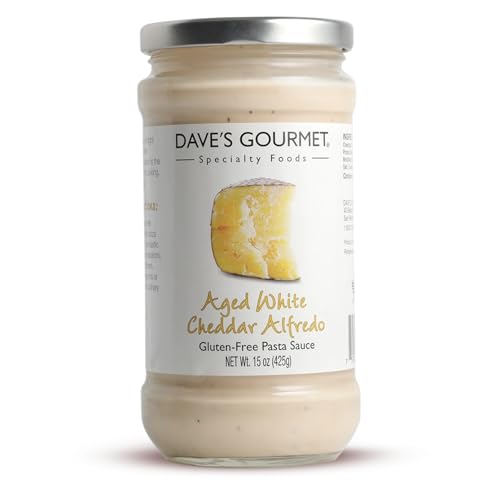 Dave's Gourmet Aged White Cheddar Alfredo Pasta Sauce - Rich & Creamy Flavor - Alfredo Sauce - Ideal for Pasta, White Pizza, Enchiladas & More - Gluten Free - 15oz Jar (Pack of 1)