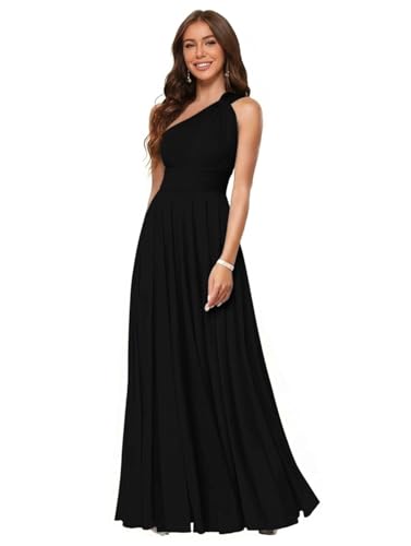 one shoulder black bridesmaid dress MisShow Dresses for Women A Line Pleated Chiffon Long Formal Gown Evening US0 : Clothing, Shoes & Jewelry shoulder neckline introduces a Size:8-10 My perfect Little Black BUY X GET Y-EU
