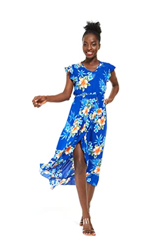 Image of Matchable Family Hawaiian Luau Men Women Girl Boy Clothes in Hibiscus Blue