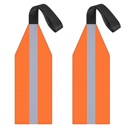 Frienda Orange 2 Pieces Safety Travel Flag for Kayak Canoe Warning Flag with Webbing for Kayak SUP Towing Canoes Truck Safety Accessories Kit (Stripe Style)