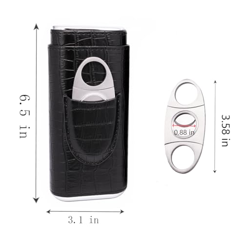 3 Tubes Classic Black Crocodile Pattern Leather Cigar Case Humidor with Cedar Wood Lined in Gift Box, Cigar Cutter Contained - Image 5