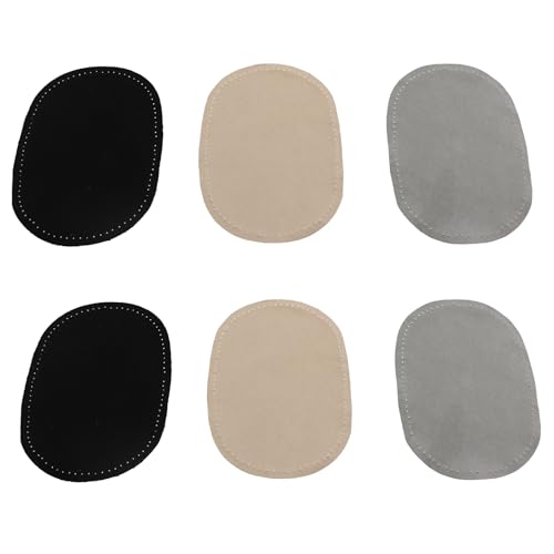 KKUANG 6PCS Sweater Knee Flocked Material Patch Patch 13.5x10cm No Backing Sewing Knee Patch Patch Elbow Oval Cuttable Fabric Patch Black Khaki Grey Pair Each