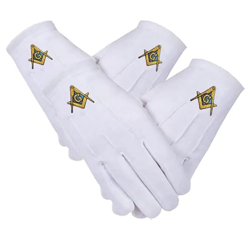 Masonic Blue Lodge Embroidered Cotton Gloves (2 Pairs)