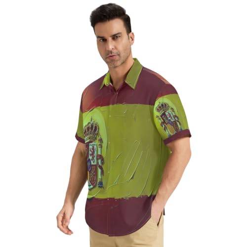 Chemise hawaïenne homme drapeau espagnol rouge manches courtes décontractée S