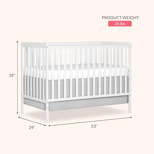 Dream On Me Synergy 5-in-1 Convertible Full-Size Baby Crib with Toddler, Day & Full Bed Conversion in White, GreenGuard Gold & JPMA, 3 Mattress Heights, Sustainable Pinewood