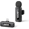 BOYA BY-V1 Wireless Microphones for iPhone iPad with MFi Certified Lightning Port, 328ft Range, 9H Battery Life, Noise Reduction Mini Mic Clip on Lapel Microphone Wireless for Video Recroding