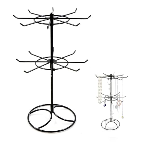 Aoreun Expositores de Bisuteria Giratorio, 2 Niveles Soporte de Joyería Expositor de Metal con 16 Ganchos, Árbol de joyería Cuelga Collares de Mesa Cadena Colgar Pendientes, Collares, Brazaletes