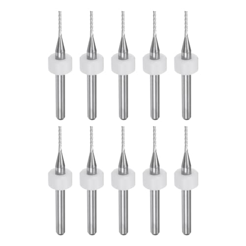 HARFINGTON 10pcs End Mill Bits 1mm Solid Carbide CNC Router Bits Engraving Cutter Tools for PCB Circuit Board Milling Machine Wood Carving, 1/8