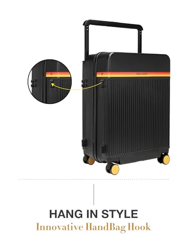 Image of FUR JADEN The Aviator 65cm German Polycarbonate Travel Luggage Check-in Suitcase with 8 StealthTech Silent Shock Absorbing Wheels, TSA Lock & Aerospace Grade Wide Handle (Stark Black, Check-in 24 inch)