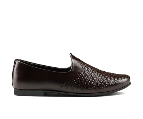 Image of LOUIS STITCH Men's Ethnic Weaved Textured Slip On Mojari's | Stylish Nagra Juti for Men | Lightweight and Comfortable Stylish Juti's and Mojari's for Kurta Pajama | LSAXNGWE