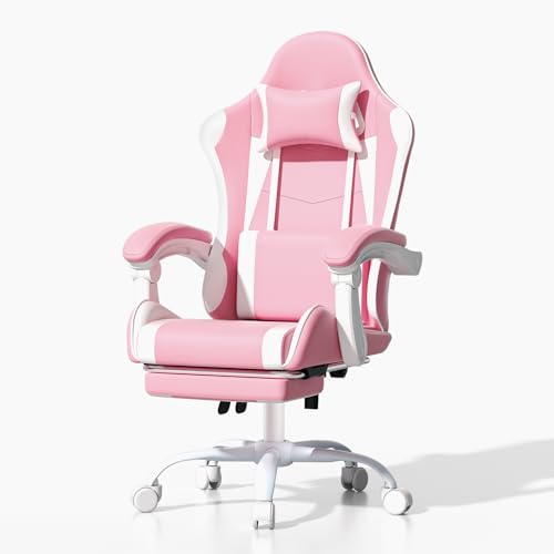 Image of Athena Collection Ergonomic Gaming Chair for Adults, Pink | Height Adjustable Office Chair Computer Desk Chair with Footrest & Headrest Lumbar Support for Office & Home, 350lbs