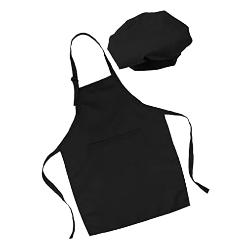 Mikinona Boys and Girls's Chef Apron Hat Set Non-woven Baking Art Aprons Pockets Adjustable Neck Waist Straps Ideal for Cooking Art Class