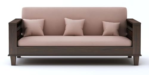 Image of Solid Sheesham Wood Sofa Cum Bed | Wooden Sofa Cum Bed for Living Room | Space Saving Wooden 3 Seater Sofa with Bed for Bedroom, Folding Bed with Mattresses (Walnut Finish)