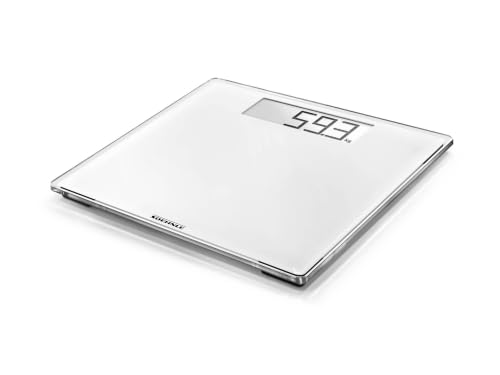 Soehnle Báscula digital Style Sense Comfort 100, peso de baño de gran comodidad y apoyo seguro, báscula corporal con pantalla LCD fácilmente legible, báscula plana, color blanco