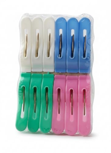 Prokart Cloth Clips for Drying Clothes Plastic Clips Big Size Plastic Pegs for Hanging Drying Clothing on Strings Multipupose Heavy Duty, Pegs for Hanger (Multicolor, Pack of 12 Pieces)