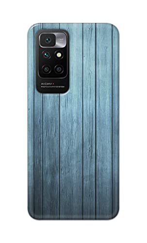 Image of Printed Hard Back Cover Case for Mi Redmi 10 Prime Back Cover (Wooden Blue) -1302