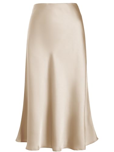 Eisnnu Damen Satin Rock Midi-Länge Rock A Linie Röcke Große Größe Einfarbig Fishtail Seidiger Midirock Business Party Skirt S-XXXL (DE/NL/SE/PL,...