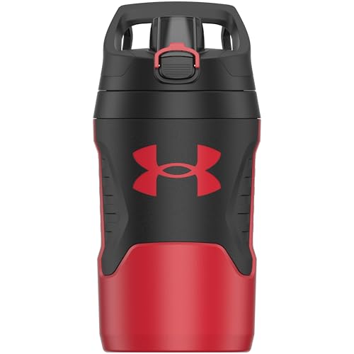 Under Armour 32オンス 断熱ウォーターボトル - スポーツウォータージャグ フェンスフック付き 漏れ防止 野球 フットボールなどに 32オンス 断熱 レッド/ブラック