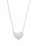 Kendra Scott Ari Heart Pendant Necklace for Women, Fashion Jewelry, Rhodium-Plated, White Mother-of-Pearl