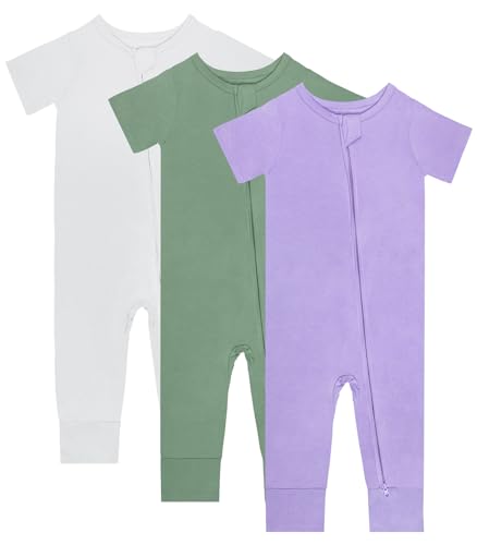 Baby Pajamas Summer Short Sleeve 2 Way Zipper Footless Rompers 0-24 Months