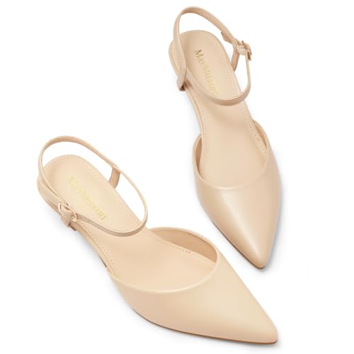 Image of MaxMuxun Kitten Heels for Women Pointed Toe Pumps Ankle Strap Kitten Heels 2.7 Inch Wedding Party Dress Shoes