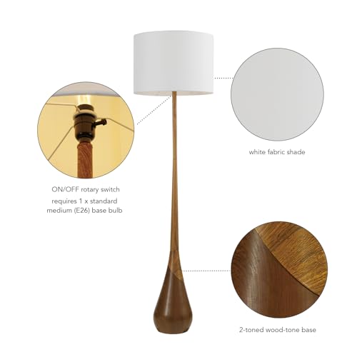 Globe Electric Novogratz x Globe Harrington 65" Floor Lamp, 2-Tone Faux Wood Base, White Fabric Shade, Socket Rotary Switch 67225 - Image 5