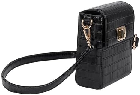 Melie Bianco Carly Vegan Leather Crossbody Bag, Black Croco-Embossed, Phone Purse with Beaded Handle, Gold Hardware