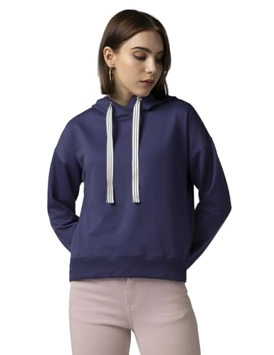Image of FYLTR Women's Casual Hoodie with Stripe Tape - Rib Hem & Cuff | Drop Shoulder | Sweatshirts for Women | Winter Hoodie for Women