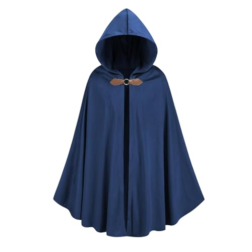 Colorful House Adult Renaissance Cloak Gothic Witch Cape with Hooded Medieval Halloween Capes(Blue 39)